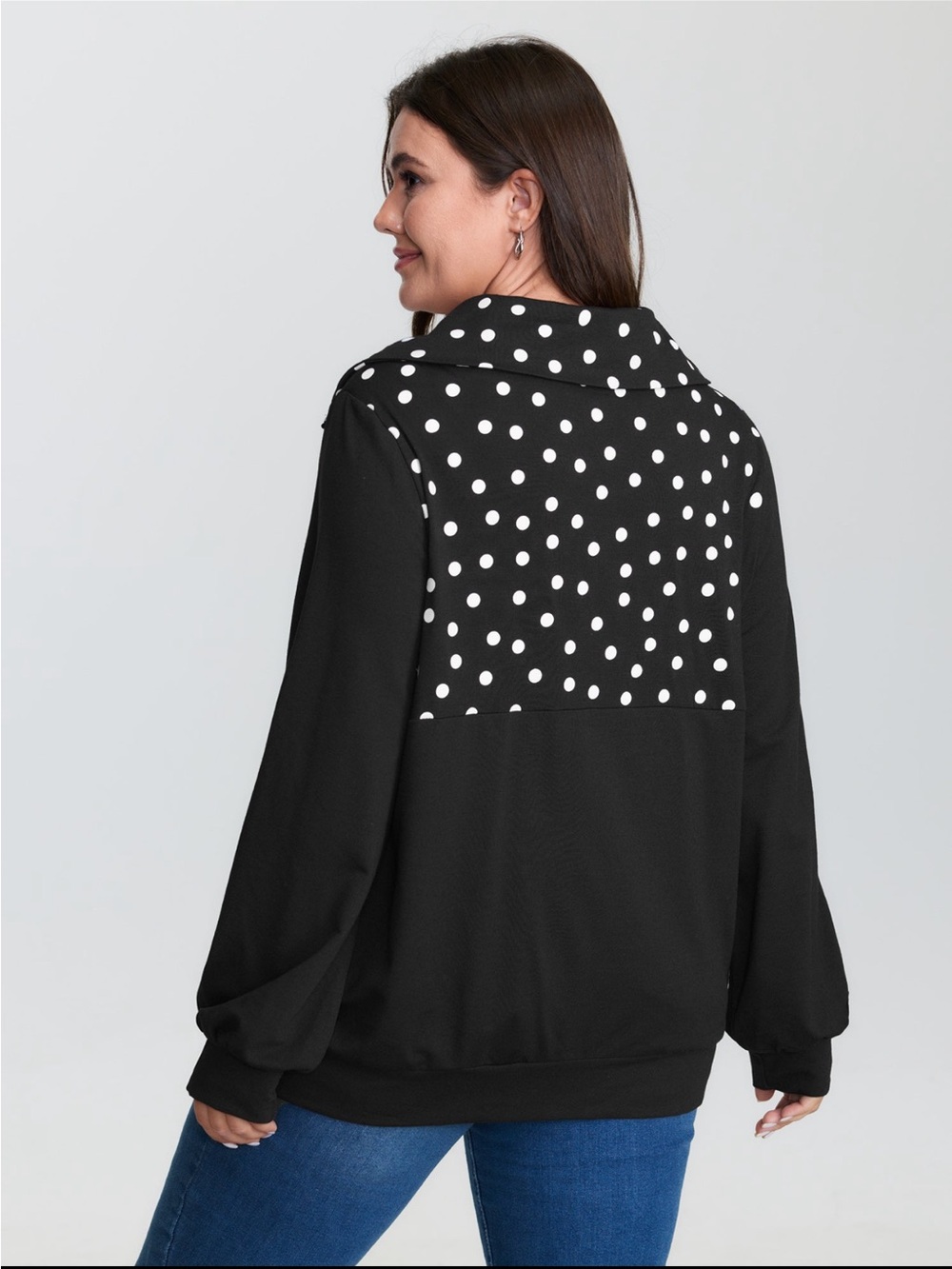 BloomChic Black Polka Dot Half-Zip Sweatshirt size 1X (14-16) - Picture 5 of 14